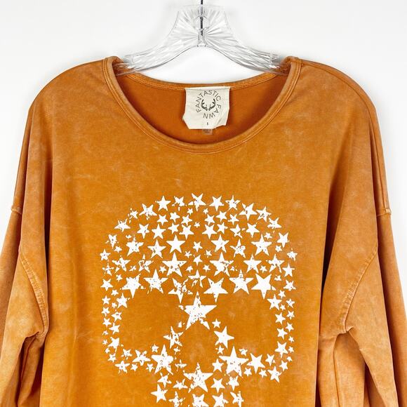 Fantastic Fawn Oversized Skull Star Sweatshirt Burnt Orange Womens Size Small - Picture 4 of 11